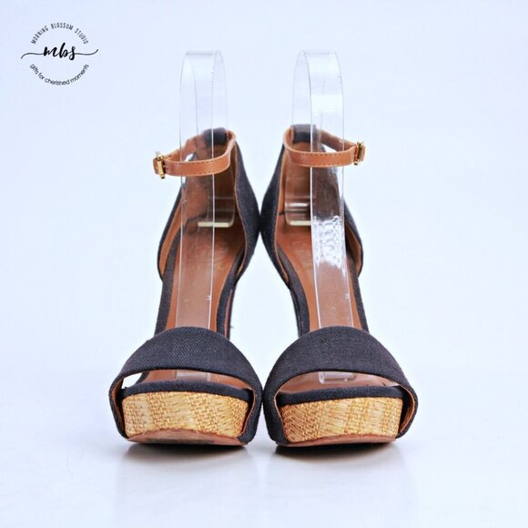 Tory Burch Amina Ankle Strap Platform Heeled Sandals Navy Tab Women 6 - Picture 3 of 13